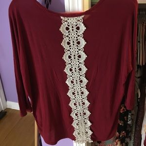 Red Shirt with Lace Detail